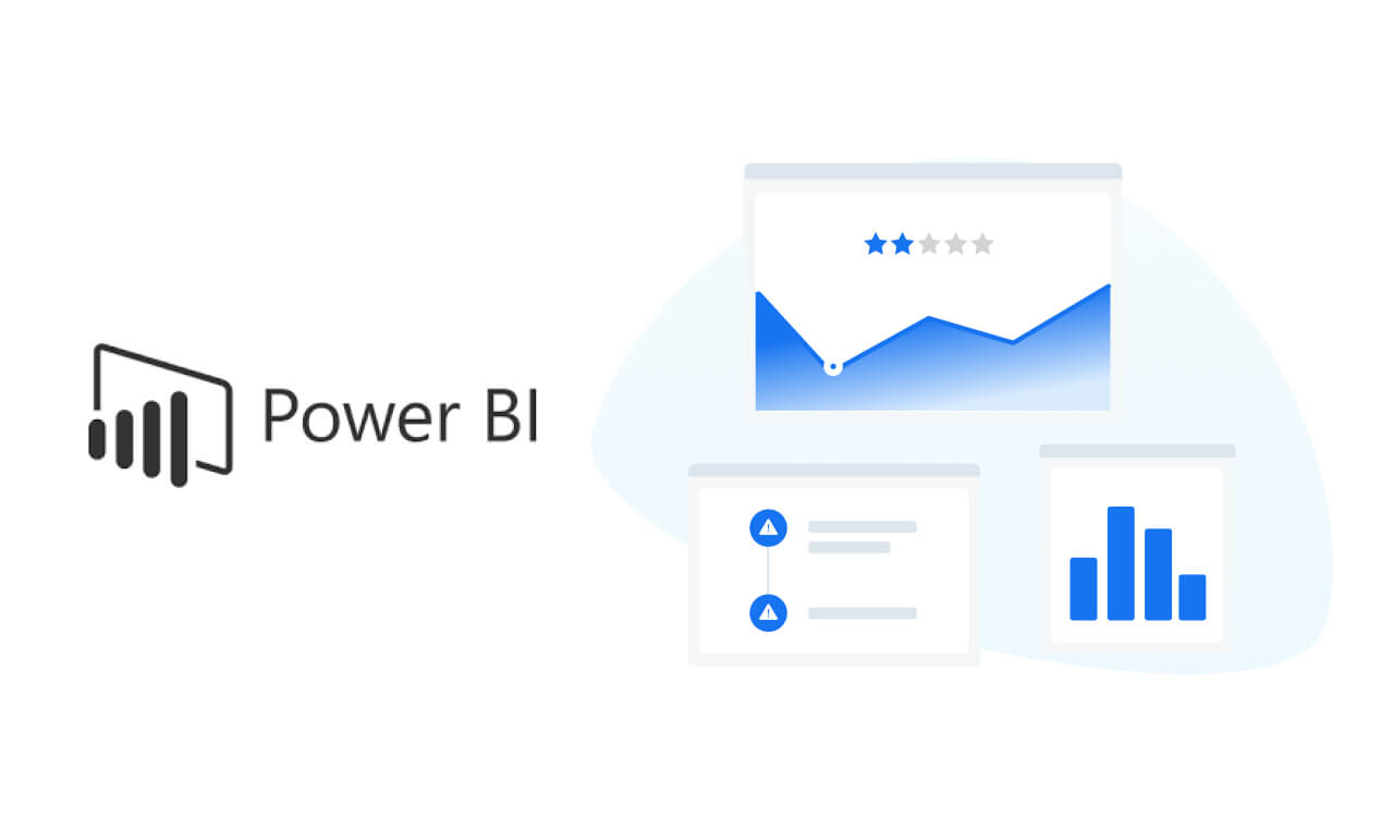 Logo do Power BI ao lado de telas ccom gráficos