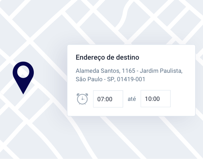Painel da Cobli mostrando a criação de um endereço de destino com horário marcado
